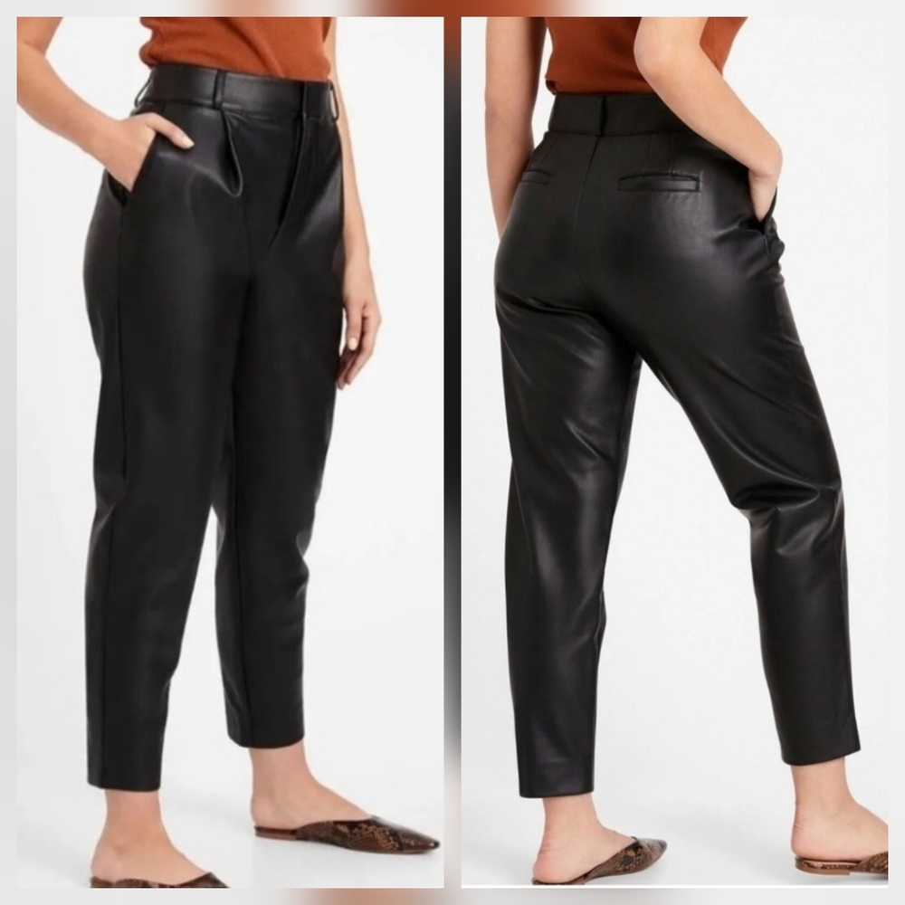 NWT Banana Republic Women 6 Black Pleated Vegan Leather High Rise Ankle Pant